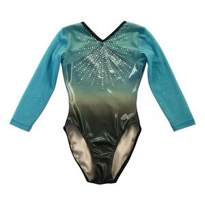 Competition Leotard alpha factor Teal Adult XS sunburst  gymnastics dance aqua